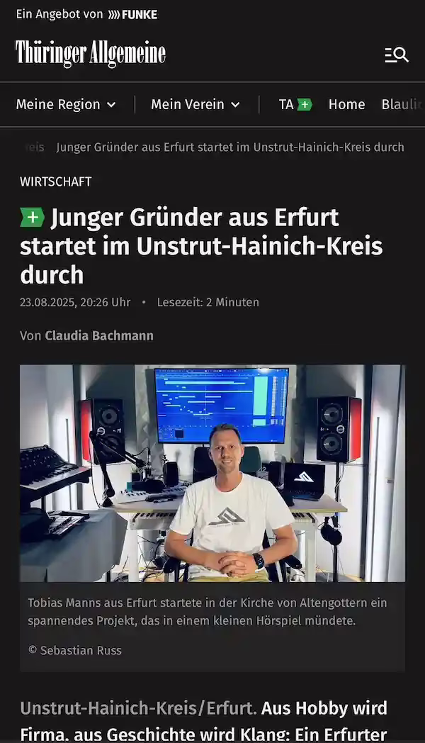 Junger Gründer im Tonstudio Erfurt – kreative Audioworkshops für Schüler